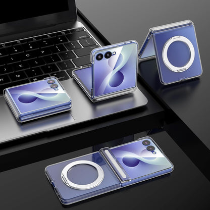 Samsung Z Flip8 Crystal Clear Anti Yellowing Case with Magsafe, 360° Rotational Metal Ring & Hinge Protection