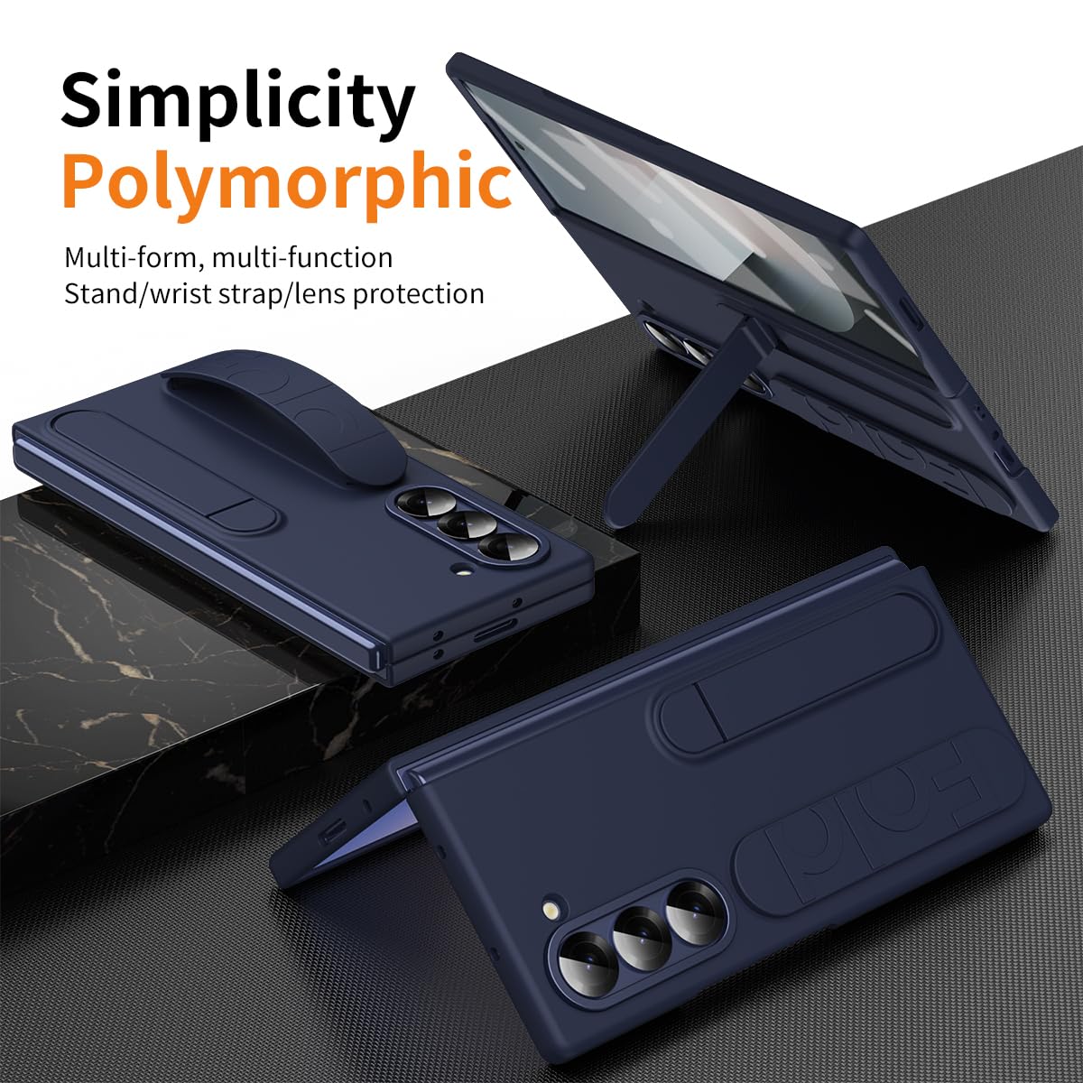 Samsung Z Fold8 Ultra Skin Feel Silicon Case with Kickstand & Band in Built Front Glass - Blue