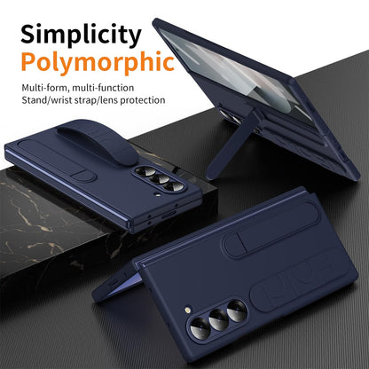 Samsung Z Fold8 Ultra Skin Feel Silicon Case with Kickstand & Band in Built Front Glass - Blue