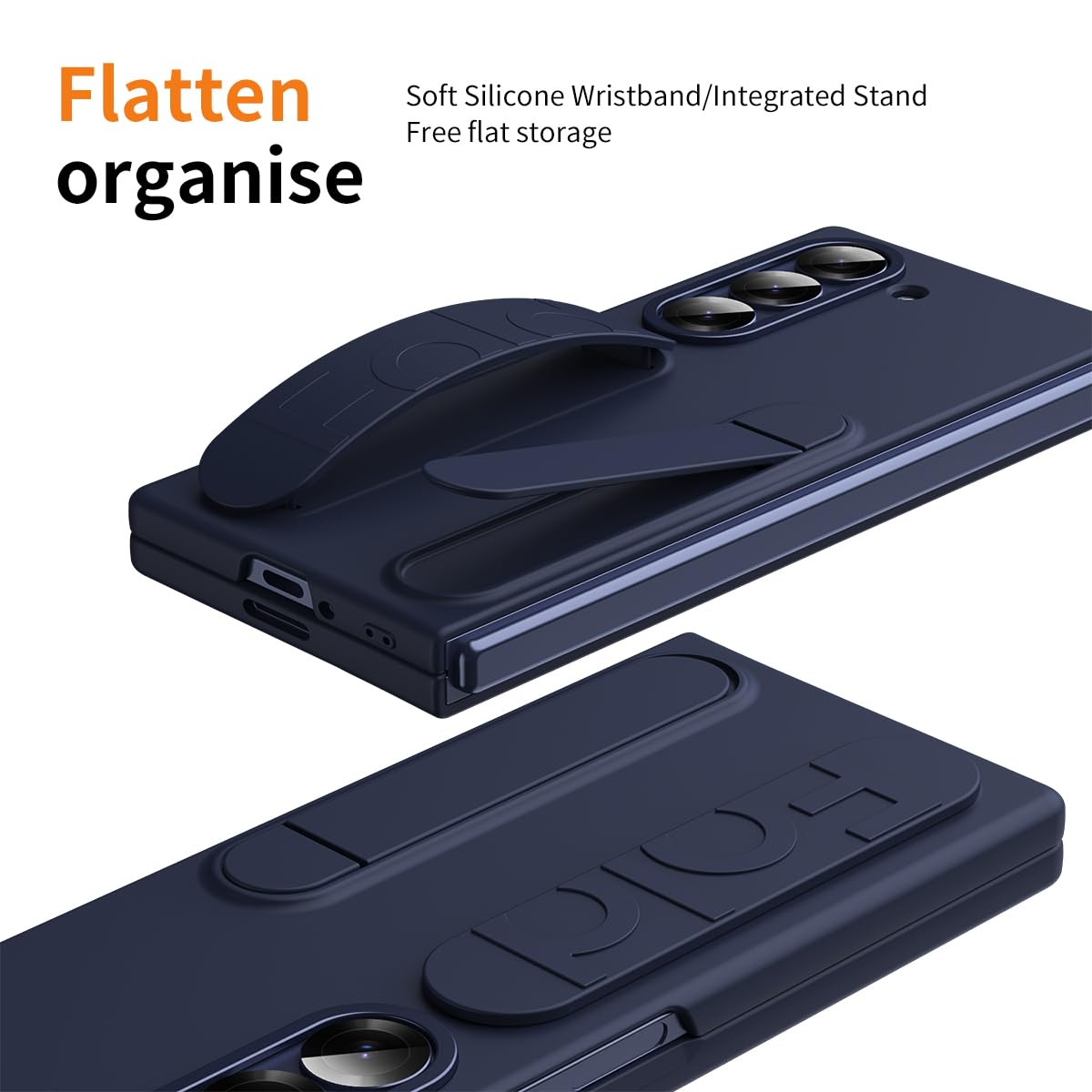 Samsung Z Fold8 Ultra Skin Feel Silicon Case with Kickstand & Band in Built Front Glass - Blue