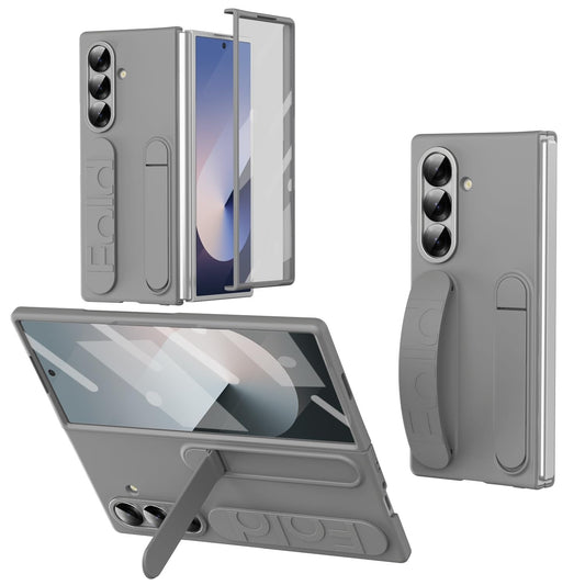 Samsung Z Fold8 Ultra Skin Feel Silicon Case with Kickstand & Band in Built Front Glass - Grey