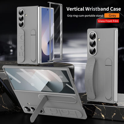 Samsung Z Fold8 Ultra Skin Feel Silicon Case with Kickstand & Band in Built Front Glass - Grey