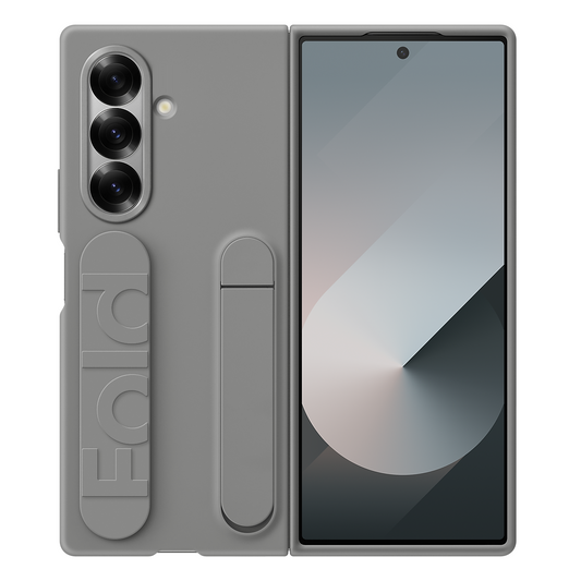 Samsung Z Fold8 Ultra Skin Feel Silicon Case with Kickstand & Band in Built Front Glass - Grey