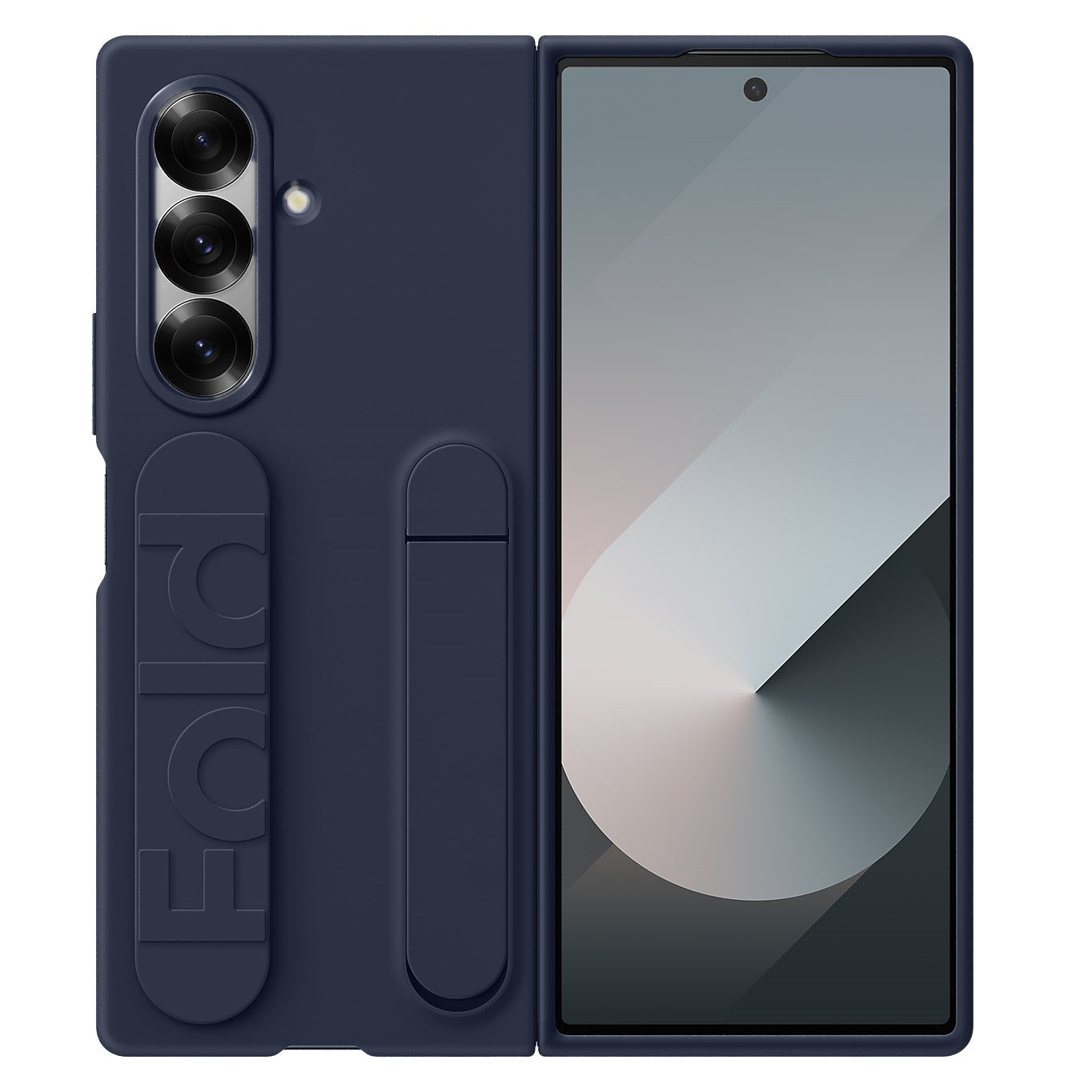 Samsung Z Fold8 Ultra Skin Feel Silicon Case with Kickstand & Band in Built Front Glass - Blue