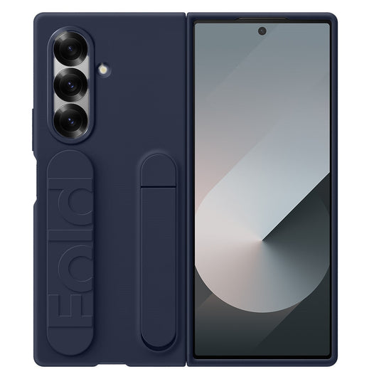 Samsung Z Fold8 Ultra Skin Feel Silicon Case with Kickstand & Band in Built Front Glass - Blue