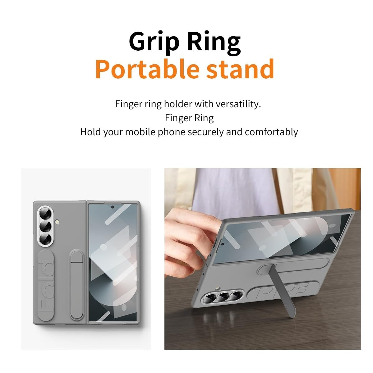 Samsung Z Fold8 Ultra Skin Feel Silicon Case with Kickstand & Band in Built Front Glass - Grey
