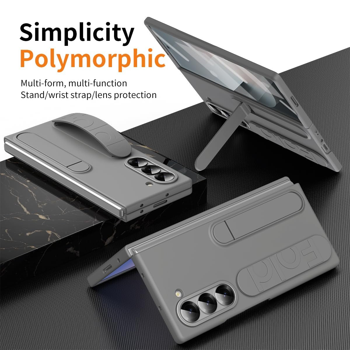 Samsung Z Fold8 Ultra Skin Feel Silicon Case with Kickstand & Band in Built Front Glass - Grey