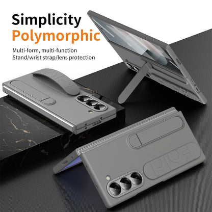 Samsung Z Fold8 Ultra Skin Feel Silicon Case with Kickstand & Band in Built Front Glass - Grey