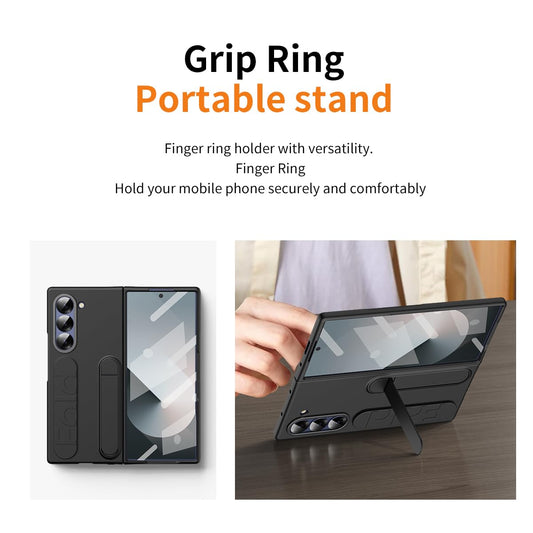 Samsung Z Fold8 Ultra Skin Feel Silicon Case with Kickstand & Band in Built Front Glass - Black