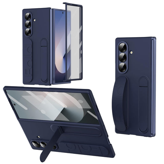 Samsung Z Fold8 Ultra Skin Feel Silicon Case with Kickstand & Band in Built Front Glass - Blue