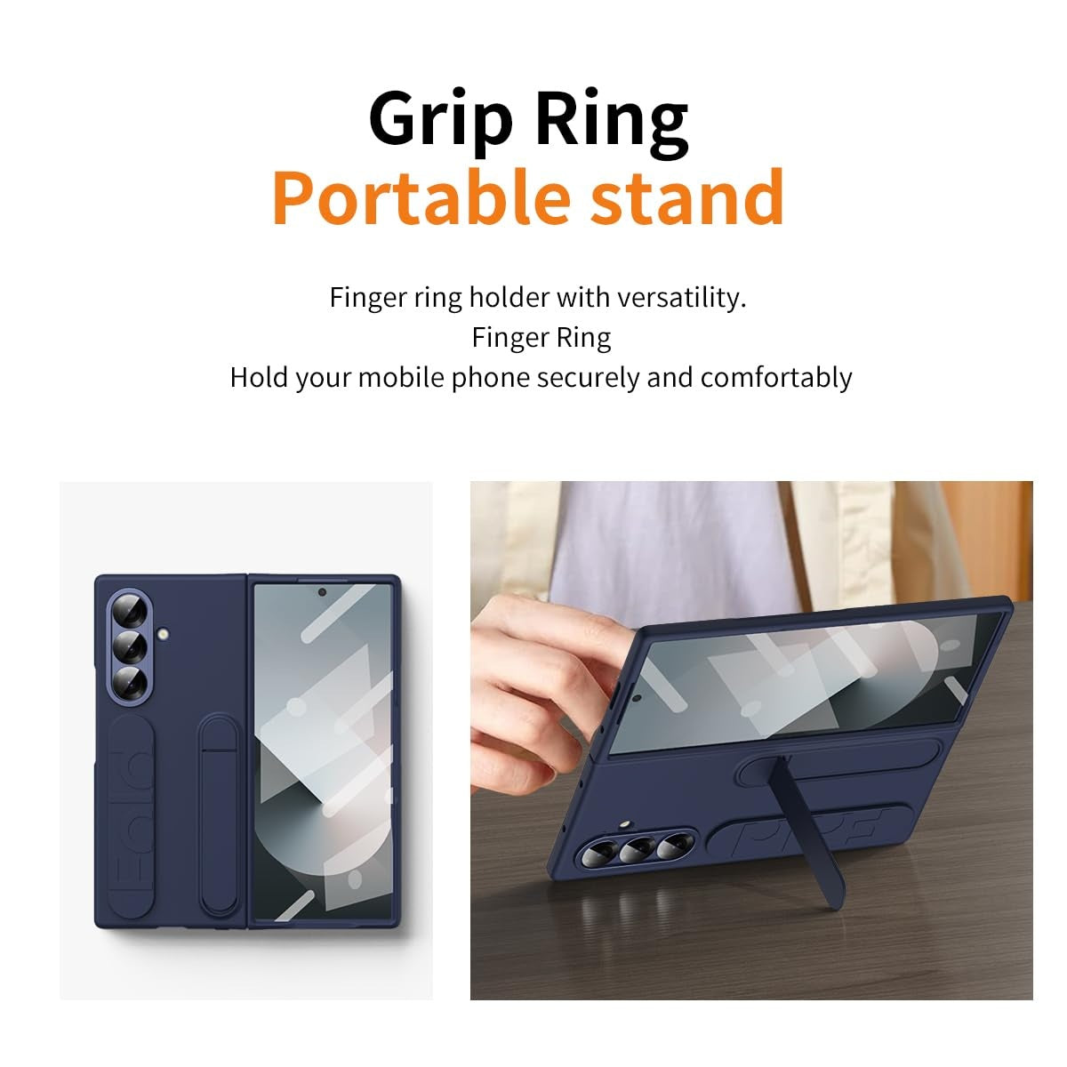 Samsung Z Fold8 Ultra Skin Feel Silicon Case with Kickstand & Band in Built Front Glass - Blue