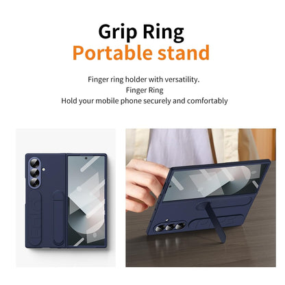 Samsung Z Fold8 Ultra Skin Feel Silicon Case with Kickstand & Band in Built Front Glass - Blue