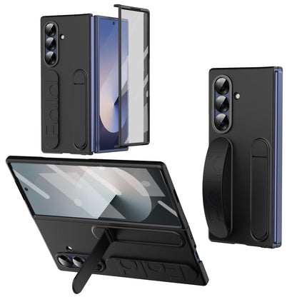 Samsung Z Fold8 Ultra Skin Feel Silicon Case with Kickstand & Band in Built Front Glass - Black