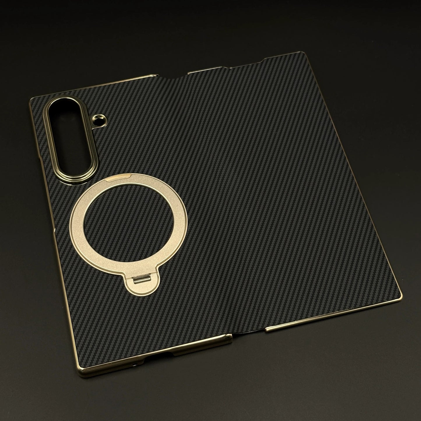 Samsung Galaxy Z Fold7 Carbon Flip Case, 360° Rotating Ring Magnetic Metal Kickstand with Magsafe - Black