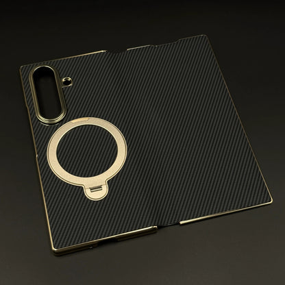 Samsung Galaxy Z Fold7 Carbon Flip Case, 360° Rotating Ring Magnetic Metal Kickstand with Magsafe - Black