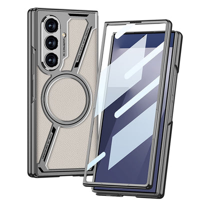 Samsung Galaxy Z Fold7 Gkk Leather Magnetic Case with Magsafe with Front Glass - Black