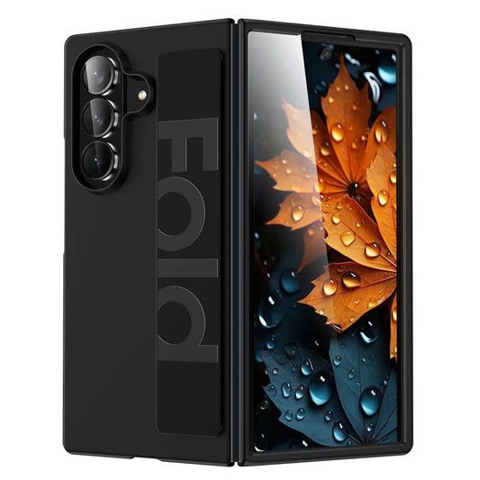Samsung Galaxy Z Fold7 Band Case, Hard PC Matte Texture With Silicon Strap Back Cover - Black