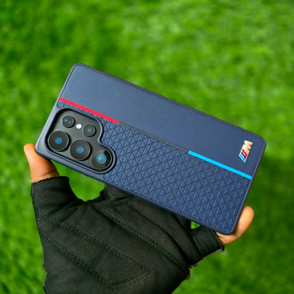 Samsung Galaxy S25 Ultra Leather Case, BMW M Sport Logo Dual Shade - Blue