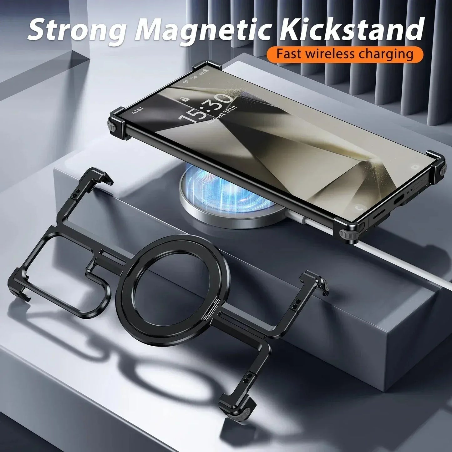 Samsung Galaxy S26 Ultra Metal Bumper Cover, T Shape with 360° Rotatable Kickstand & Magsafe - Black