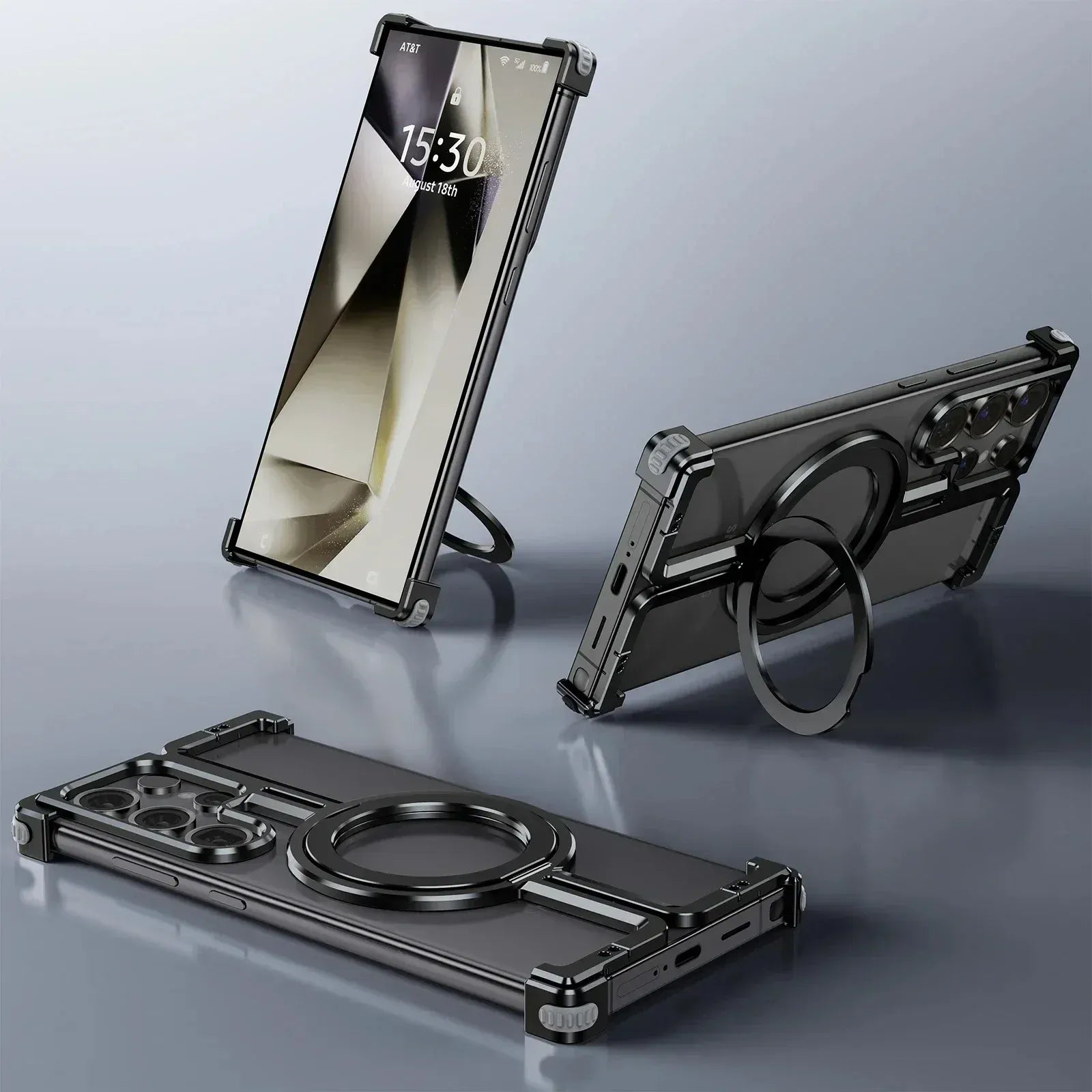 Samsung Galaxy S26 Ultra Metal Bumper Cover, T Shape with 360° Rotatable Kickstand & Magsafe - Titanium