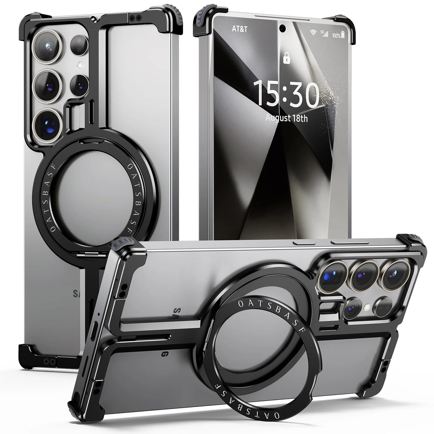 Samsung Galaxy S26 Ultra Metal Bumper Cover, T Shape with 360° Rotatable Kickstand & Magsafe - Black