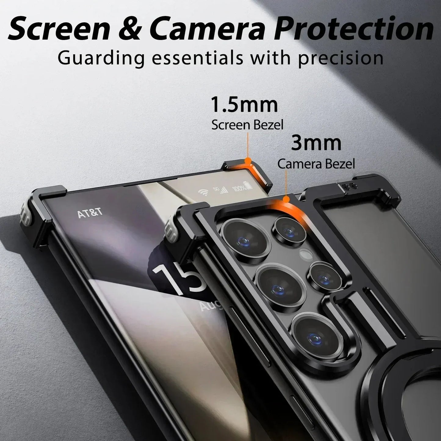 Samsung Galaxy S26 Ultra Metal Bumper Cover, T Shape with 360° Rotatable Kickstand & Magsafe - Black