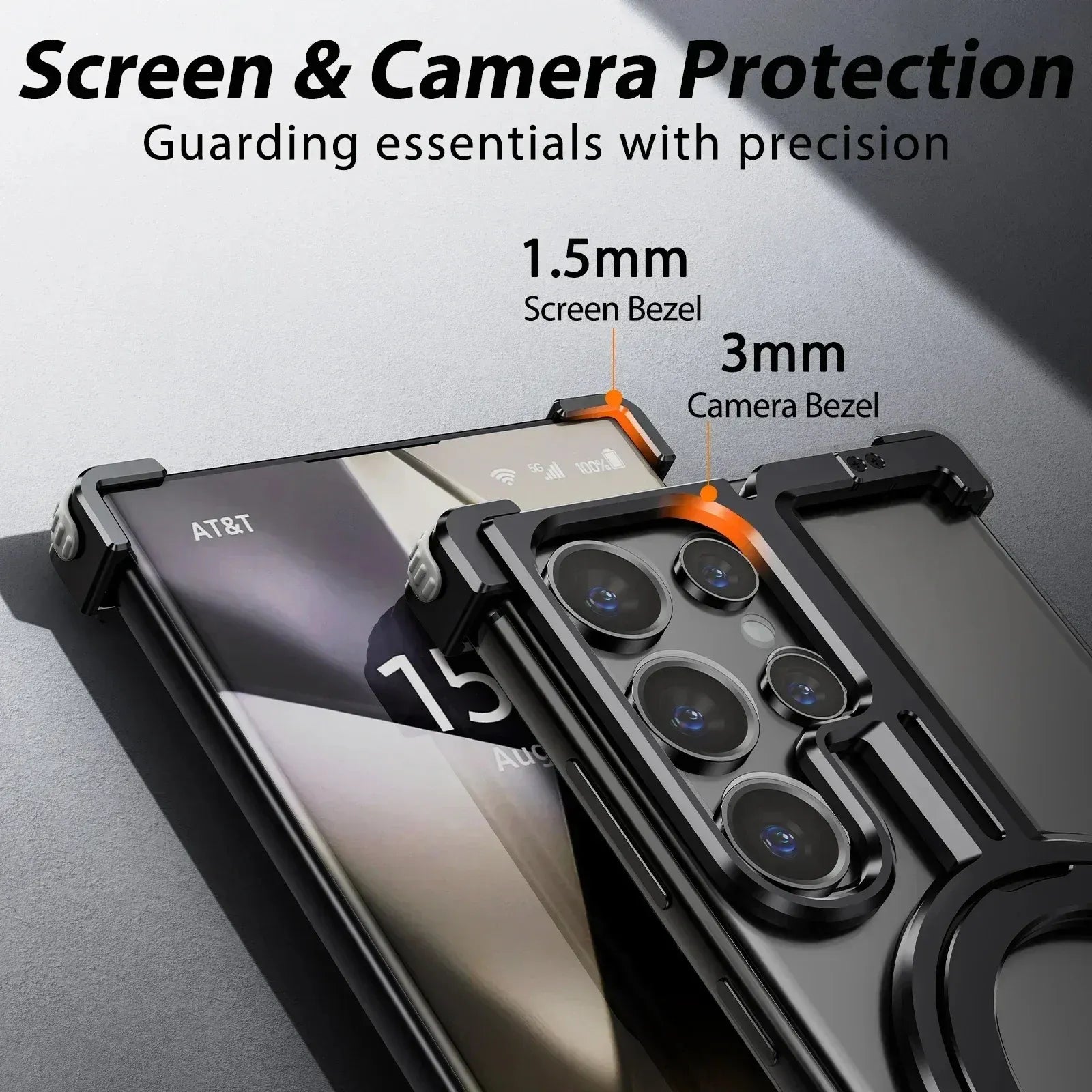 Samsung Galaxy S26 Ultra Metal Bumper Cover, T Shape with 360° Rotatable Kickstand & Magsafe - Black