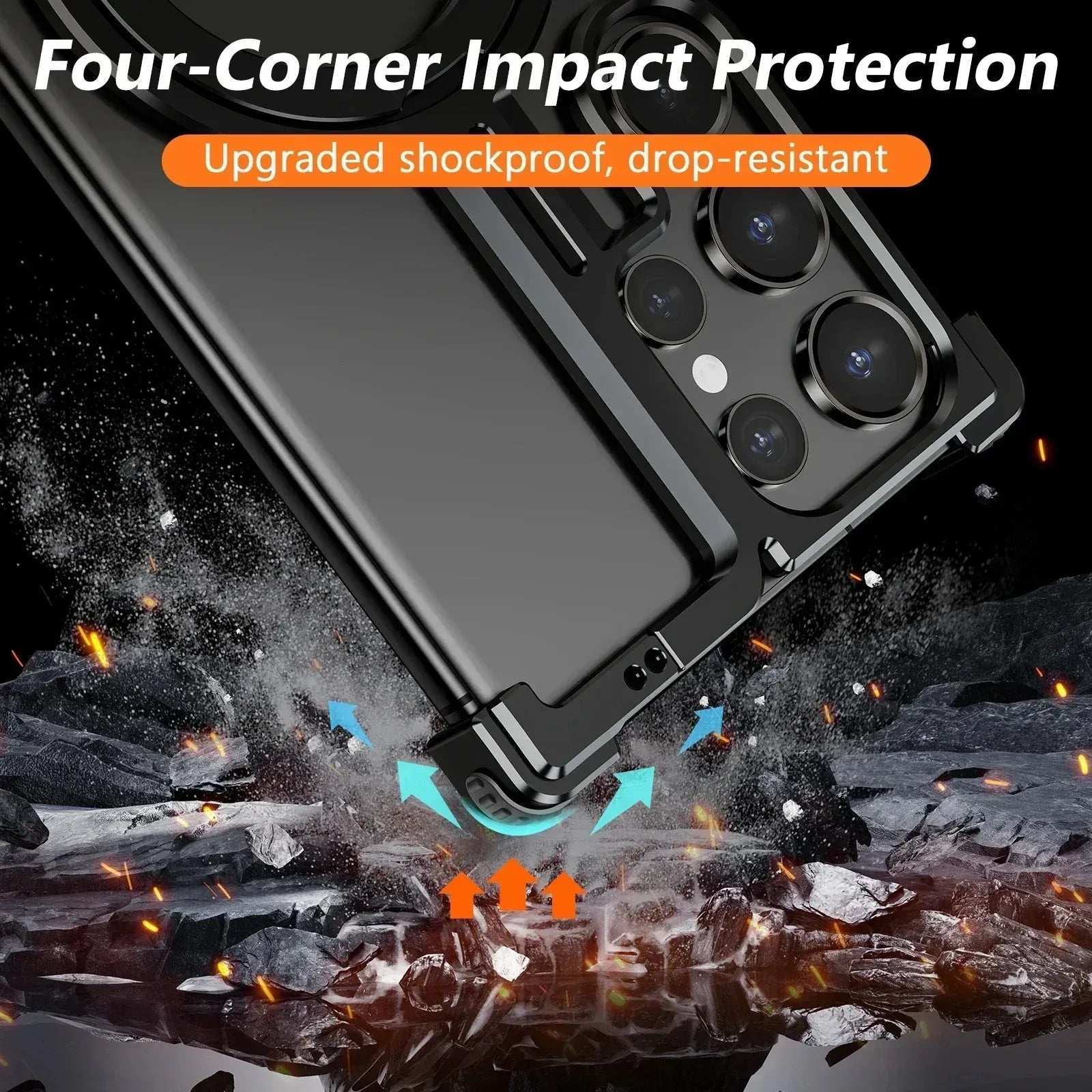 Samsung Galaxy S26 Ultra Metal Bumper Cover, T Shape with 360° Rotatable Kickstand & Magsafe - Black