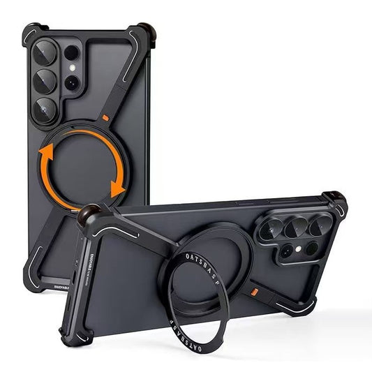 Samsung Galaxy S26 Ultra Metal Bumper Case, Z Shape 360° Rotation Stand Metal Frameless Cover with Magsafe - Black