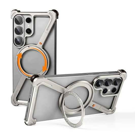 Samsung Galaxy S26 Ultra Metal Bumper Case, Z Shape 360° Rotation Stand Metal Frameless Cover with Magsafe - Titanium