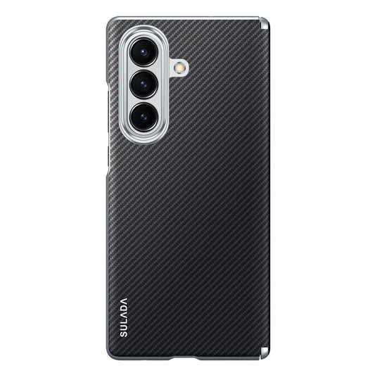 Samsung Galaxy Z Fold7 SULADA Carbon Fiber Case Magnetic Hinge Protection Leather Carbon Cover with Magsafe - Black