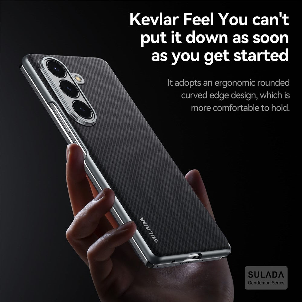 Samsung Galaxy Z Fold7 SULADA Carbon Fiber Case Magnetic Hinge Protection Leather Carbon Cover with Magsafe - Black