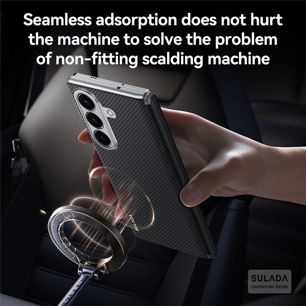 Samsung Galaxy Z Fold7 SULADA Carbon Fiber Case Magnetic Hinge Protection Leather Carbon Cover with Magsafe - Black