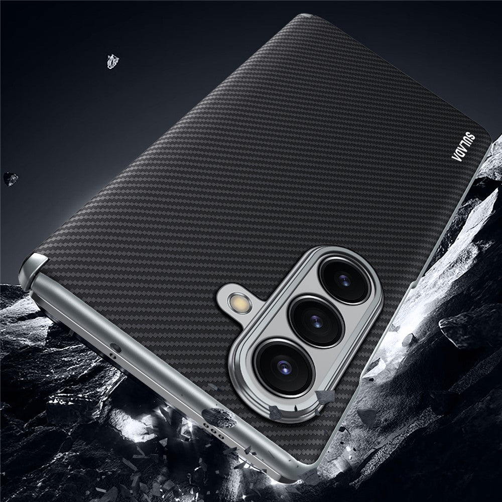 Samsung Galaxy Z Fold7 SULADA Carbon Fiber Case Magnetic Hinge Protection Leather Carbon Cover with Magsafe - Black