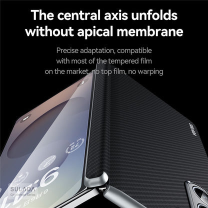 Samsung Galaxy Z Fold7 SULADA Carbon Fiber Case Magnetic Hinge Protection Leather Carbon Cover with Magsafe - Black