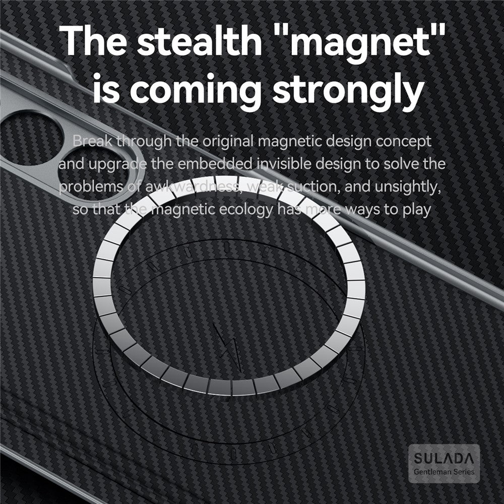 Samsung Galaxy Z Fold7 SULADA Carbon Fiber Case Magnetic Hinge Protection Leather Carbon Cover with Magsafe - Black