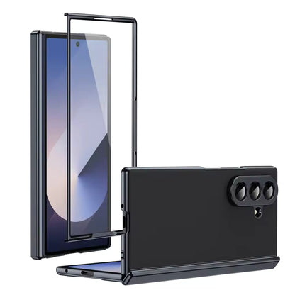 Samsung Galaxy Z Fold7 AG Matte Leather Golden Border with Steel Film, Hinge Protection & Front Glass - Golden