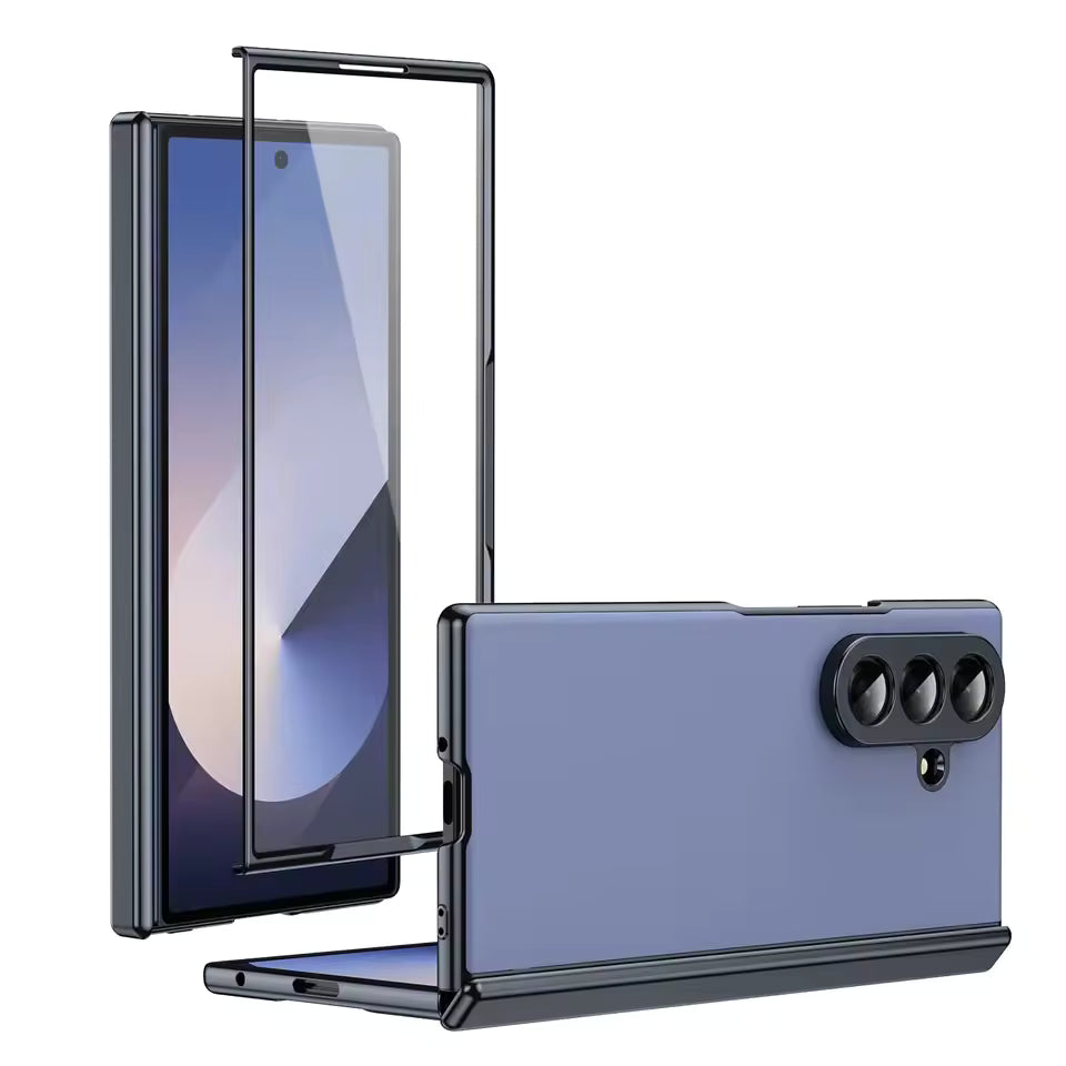 Samsung Galaxy Z Fold7 Skin Feel Electroplating Matte Finish with Hinge Protection & Front Glass - Blue