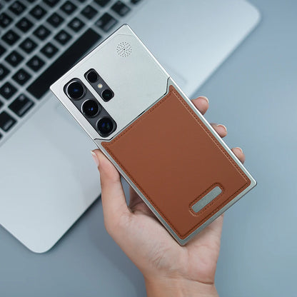 Samsung Galaxy S25 Ultra Metal Case, Aero Flex Aluminum Metal + Leather Frameless Design Bumper Case with Magsafe- Brown