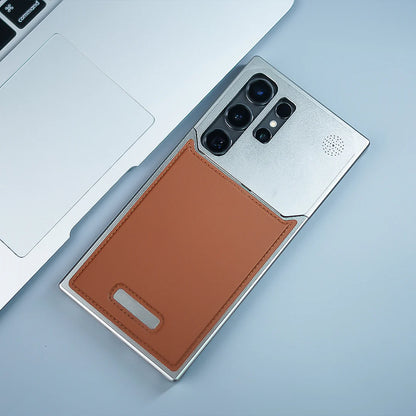 Samsung Galaxy S25 Ultra Metal Case, Aero Flex Aluminum Metal + Leather Frameless Design Bumper Case with Magsafe- Brown