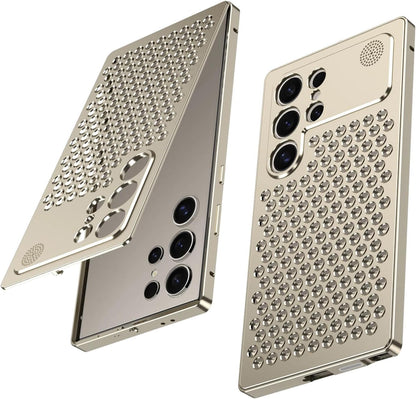 Samsung Galaxy S25 Ultra Metal Case, Aluminum Alloy Anti-Fall Heat Dissipation Case with Safety Lock - Gold