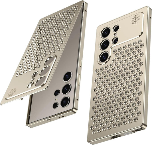 Samsung Galaxy S25 Ultra Metal Case, Aluminum Alloy Anti-Fall Heat Dissipation Case with Safety Lock - Gold