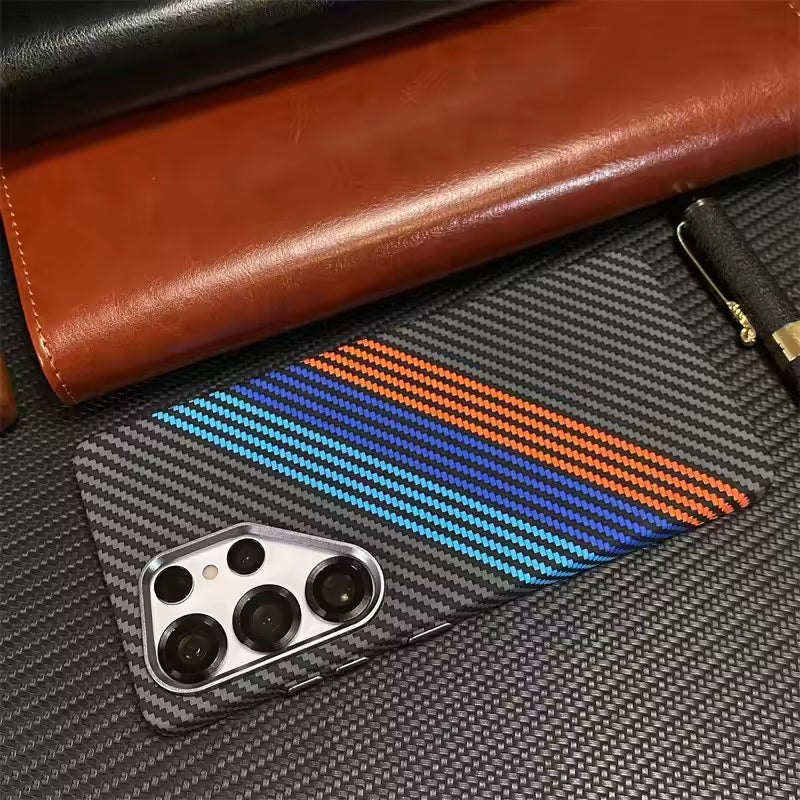 Samsung Galaxy S25 Ultra Carbon Case, BMW M Sport Tri-Color Strip Metal Camera with Magsafe Case