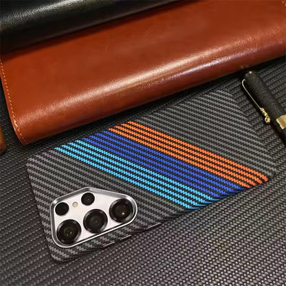 Samsung Galaxy S25 Ultra Carbon Case, BMW M Sport Tri-Color Strip Metal Camera with Magsafe Case