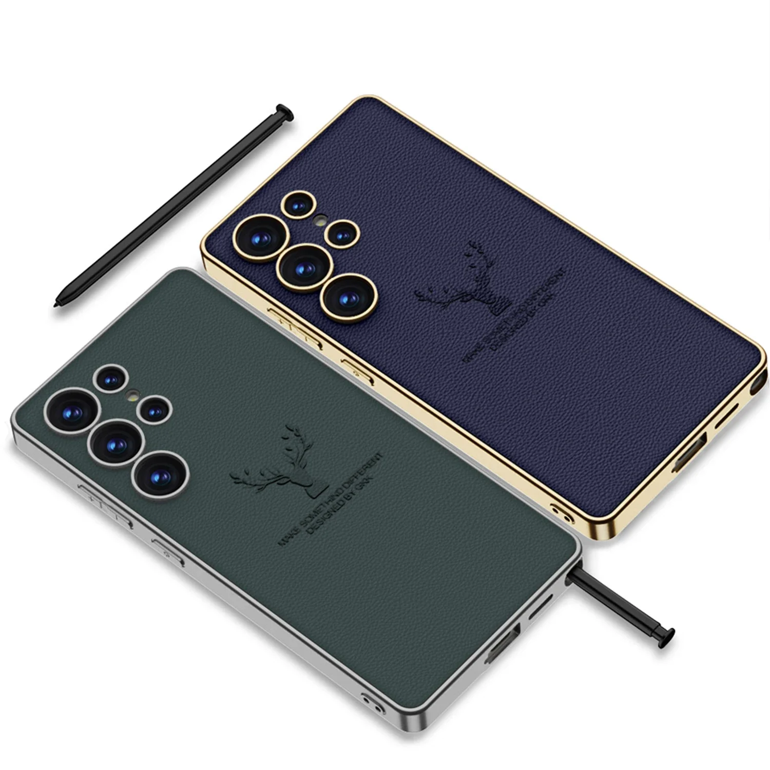Samsung Galaxy S25 Ultra Deer Leather Case, Premium Designer Case Regal Stag Deer Electroplated Leather Case