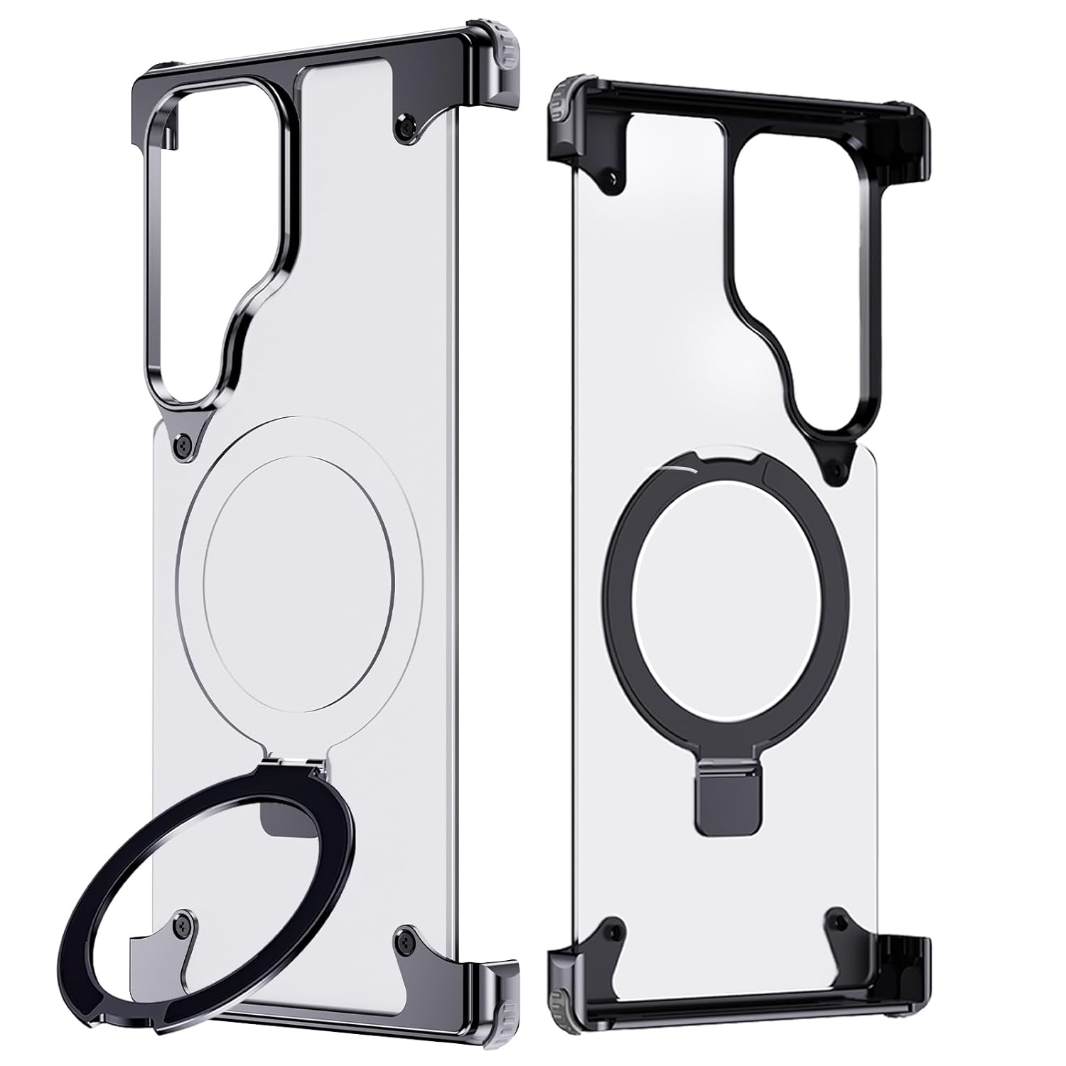 Samsung Galaxy S25 Ultra Metal Case, Frameless Thin Smoky Magsafe Cover Invisible Kickstand - Black