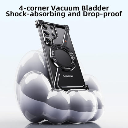Samsung Galaxy S25 Ultra Metal Case, Z Shape 360° Rotation Kickstand Aluminum Metal Frameless Design Bumper Case - Black