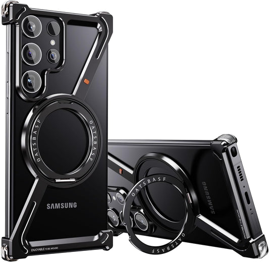 Samsung Galaxy S25 Ultra Metal Case, Z Shape 360° Rotation Kickstand Aluminum Metal Frameless Design Bumper Case - Black