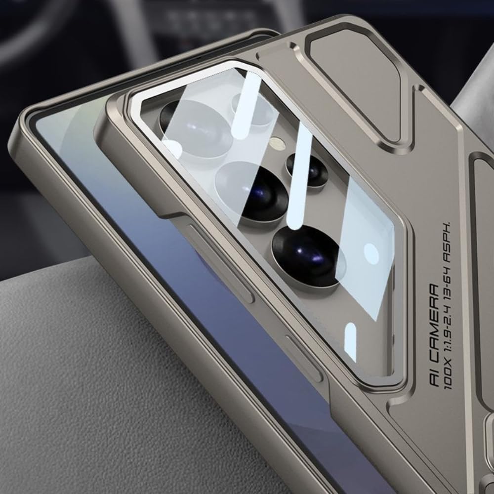 Samsung Galaxy S25 Ultra Stand Case, Hard PC Ultra Slim Built-in Camera Glass Protector Kickstand Case