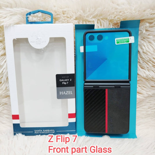 Samsung Galaxy Z Flip7 Original Santa Barbara Polo 'Hazel' Series Leather Case with Hinge Protection & Front Glass - Black